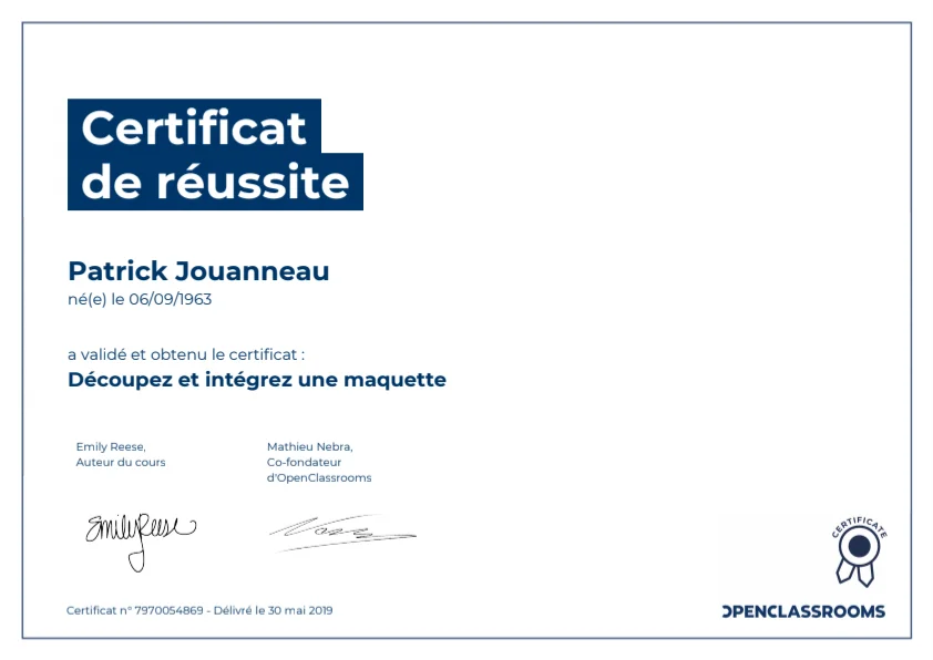 Certificat OpenClassromm