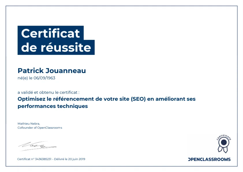 Certificat OpenClassromm